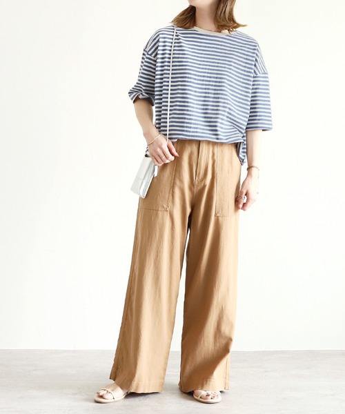 reca(レカ)の「ウエストリボン リネンワイドパンツ(その他パンツ・レディース・ネイビー/カーキ/モカ/グレー系その他/オフホワイト/ブラック/モスグリーン・M/L)」の12枚目の写真