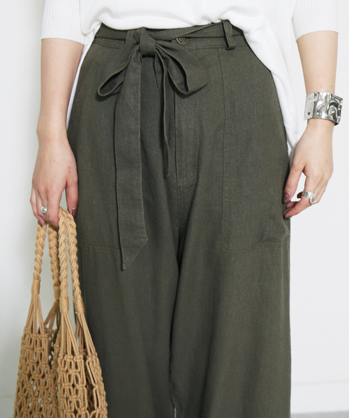 reca(レカ)の「ウエストリボン リネンワイドパンツ(その他パンツ・レディース・ネイビー/カーキ/モカ/グレー系その他/オフホワイト/ブラック/モスグリーン・M/L)」の15枚目の写真