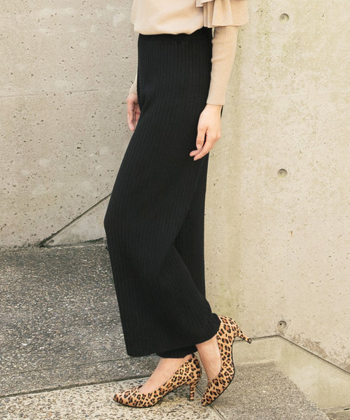 KOBE LETTUCE（コウベレタス）の「リブニットワイドパンツ＊レディース/ボトムス[M2280]神戸レタス（その他パンツ・レディース・ブラック/ベージュ/グレー・FREE）」の2枚目の写真