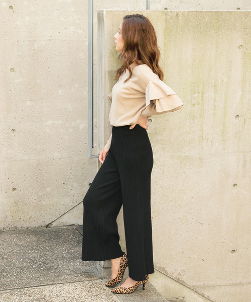 KOBE LETTUCE（コウベレタス）の「リブニットワイドパンツ＊レディース/ボトムス[M2280]神戸レタス（その他パンツ・レディース・ブラック/ベージュ/グレー・FREE）」の9枚目の写真