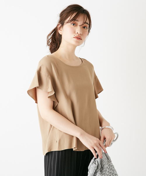 DISCOAT（ディスコート）の「袖フリルブラウス（シャツ/ブラウス・レディース・ライトグレー/ブラック/ダークグリーン/ベージュ/ブラウン/オフホワイト/ローズ・LARGE/MEDIUM）」の5枚目の写真