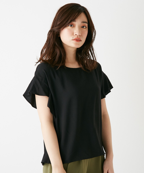 DISCOAT（ディスコート）の「袖フリルブラウス（シャツ/ブラウス・レディース・ライトグレー/ブラック/ダークグリーン/ベージュ/ブラウン/オフホワイト/ローズ・LARGE/MEDIUM）」の3枚目の写真