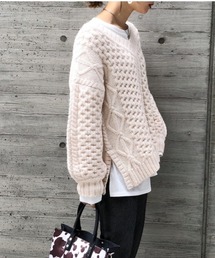 PAGEBOY | ケーブルユルVネックニット(ニット/セーター)