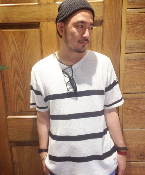 CIAOPANIC TYPY（チャオパニックティピー）の「綿麻マリンボーダーニットTee（ニット/セーター・メンズ・ホワイト/グレー/ネイビー・MEDIUM/LARGE）」の2枚目の写真