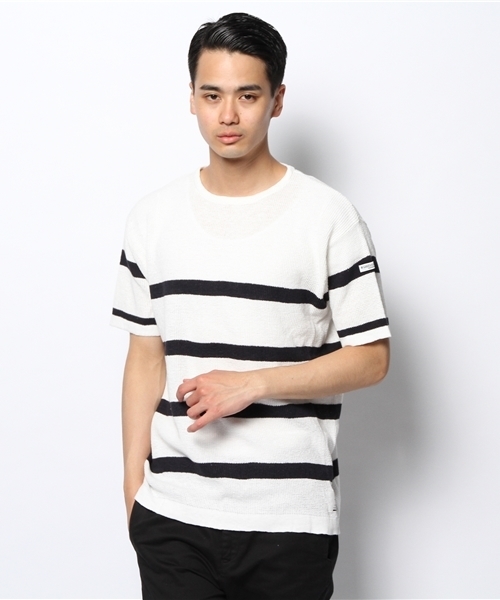 CIAOPANIC TYPY（チャオパニックティピー）の「綿麻マリンボーダーニットTee（ニット/セーター・メンズ・ホワイト/グレー/ネイビー・MEDIUM/LARGE）」の12枚目の写真