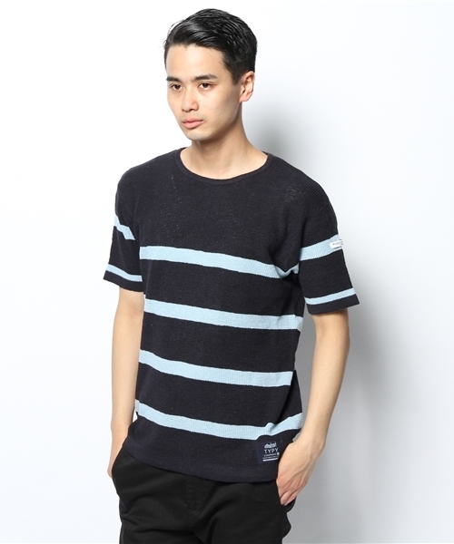 CIAOPANIC TYPY（チャオパニックティピー）の「綿麻マリンボーダーニットTee（ニット/セーター・メンズ・ホワイト/グレー/ネイビー・MEDIUM/LARGE）」の13枚目の写真