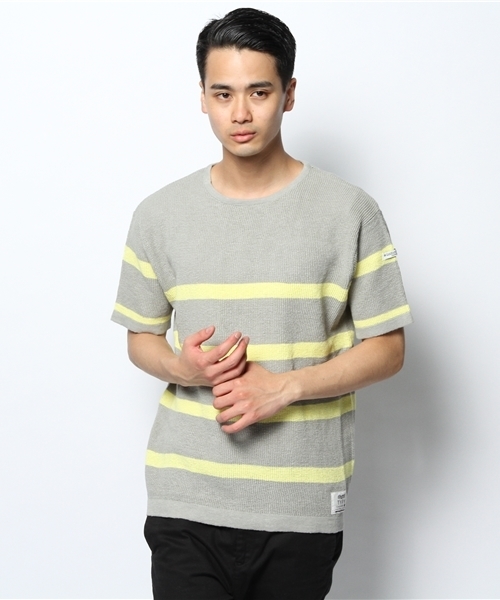 CIAOPANIC TYPY（チャオパニックティピー）の「綿麻マリンボーダーニットTee（ニット/セーター・メンズ・ホワイト/グレー/ネイビー・MEDIUM/LARGE）」の3枚目の写真