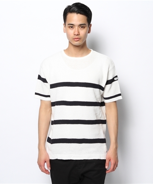 CIAOPANIC TYPY（チャオパニックティピー）の「綿麻マリンボーダーニットTee（ニット/セーター・メンズ・ホワイト/グレー/ネイビー・MEDIUM/LARGE）」の7枚目の写真