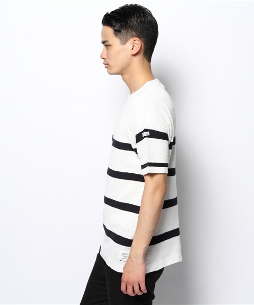 CIAOPANIC TYPY（チャオパニックティピー）の「綿麻マリンボーダーニットTee（ニット/セーター・メンズ・ホワイト/グレー/ネイビー・MEDIUM/LARGE）」の8枚目の写真