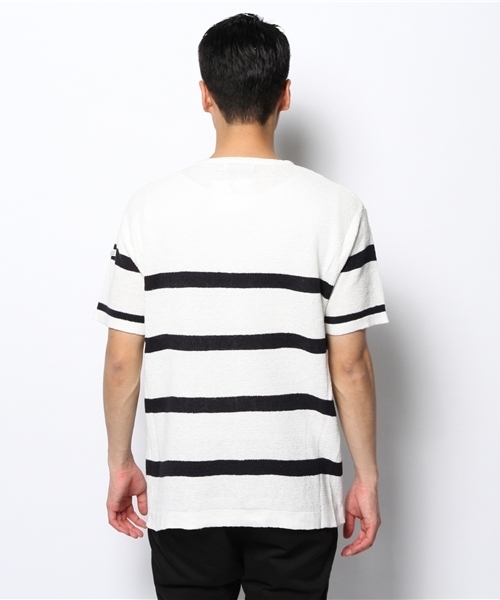 CIAOPANIC TYPY（チャオパニックティピー）の「綿麻マリンボーダーニットTee（ニット/セーター・メンズ・ホワイト/グレー/ネイビー・MEDIUM/LARGE）」の9枚目の写真