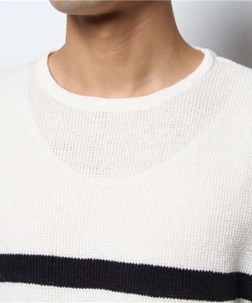 CIAOPANIC TYPY（チャオパニックティピー）の「綿麻マリンボーダーニットTee（ニット/セーター・メンズ・ホワイト/グレー/ネイビー・MEDIUM/LARGE）」の10枚目の写真