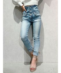 GYDA | ハイウエストボタンスキニーデニムパンツ(デニムパンツ)