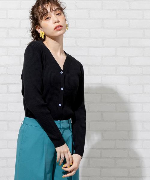 coen（コーエン）の「【WEB限定カラー】リブ編みVネックカーディガン（カーディガン/ボレロ・レディース・オフホワイト/シャーベット/ライトブルー/レッド/ブラック・FREE）」の12枚目の写真