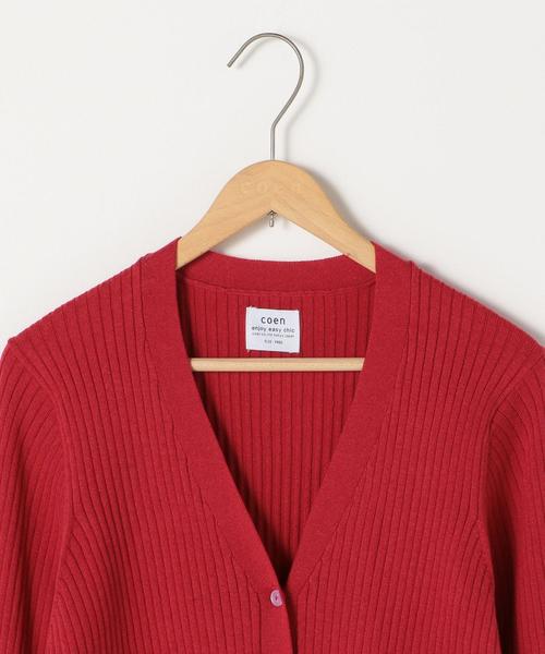 coen（コーエン）の「【WEB限定カラー】リブ編みVネックカーディガン（カーディガン/ボレロ・レディース・オフホワイト/シャーベット/ライトブルー/レッド/ブラック・FREE）」の6枚目の写真