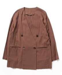 ノーカラーリネンジャケット