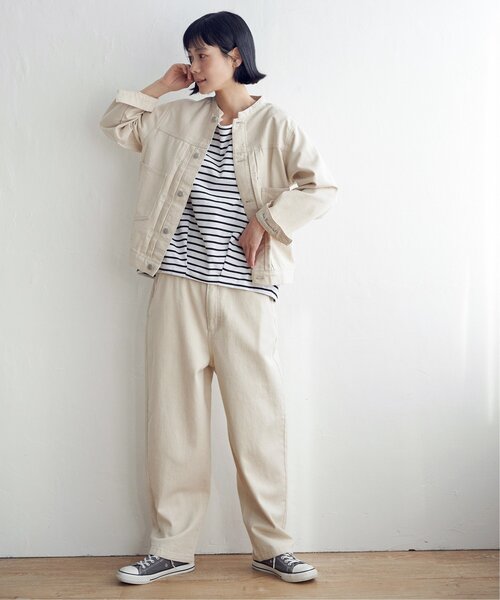 LBC(エルビーシー)の「【選べるセットアップ】LBCデニムノーカラージャケット(デニムジャケット・レディース・ネイビー/ブルー/オフホワイト/ベージュ/ダークグレー/ピンク/ブラウン/ブラック/カーキ/ライトブルー・M/L/LL/XL/FREE/XXL)」の16枚目の写真