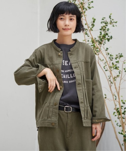 LBC(エルビーシー)の「【選べるセットアップ】LBCデニムノーカラージャケット(デニムジャケット・レディース・ネイビー/ブルー/オフホワイト/ベージュ/ダークグレー/ピンク/ブラウン/ブラック/カーキ/ライトブルー・M/L/LL/XL/FREE/XXL)」の7枚目の写真