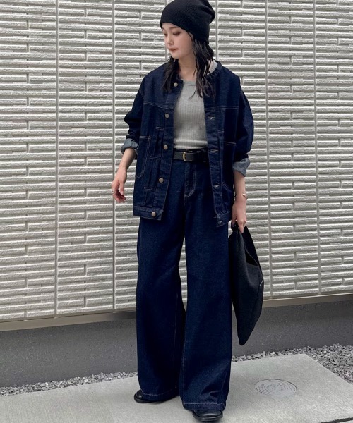 LBC(エルビーシー)の「【選べるセットアップ】LBCデニムノーカラージャケット(デニムジャケット・レディース・ネイビー/ブルー/オフホワイト/ベージュ/ダークグレー/ピンク/ブラウン/ブラック/カーキ/ライトブルー・M/L/LL/XL/FREE/XXL)」の14枚目の写真