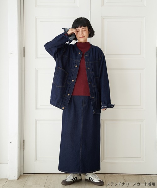 シーバイクロエ　国内正規品　中綿　ノーカラー　デニムブルゾン　ゆったり　秋冬 ノーカラーデニムGジャン（ノーカラージャケット）｜studio CLIP