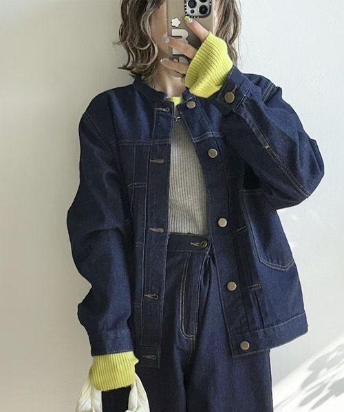 選べるセットアップ】LBCデニムノーカラージャケット（デニム