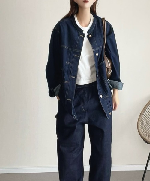 選べるセットアップ】LBCデニムノーカラージャケット（デニム