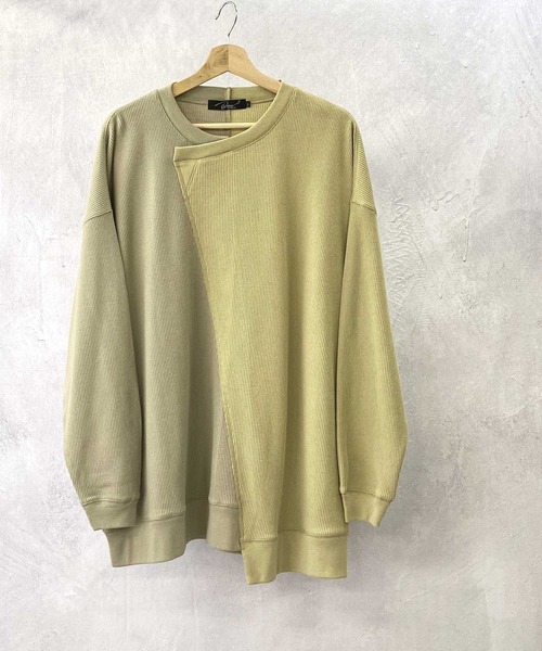 Beno(ビーノ)の「TCワッフル / バイカラー アシンメトリー リメイク ビッグシルエット Tシャツ(Tシャツ/カットソー・メンズ・ベージュ/カーキ/ブラック・L/M)」の1枚目の写真