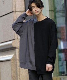 Beno | TCワッフル / バイカラー アシンメトリー リメイク ビッグシルエット Tシャツ(Tシャツ/カットソー)