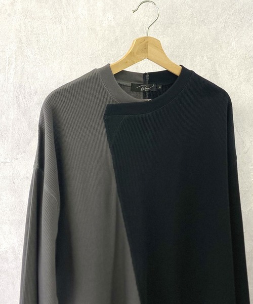 Beno(ビーノ)の「TCワッフル / バイカラー アシンメトリー リメイク ビッグシルエット Tシャツ(Tシャツ/カットソー・メンズ・ベージュ/カーキ/ブラック・L/M)」の7枚目の写真
