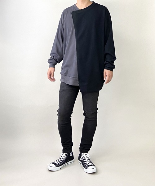 Beno(ビーノ)の「TCワッフル / バイカラー アシンメトリー リメイク ビッグシルエット Tシャツ(Tシャツ/カットソー・メンズ・ベージュ/カーキ/ブラック・L/M)」の16枚目の写真