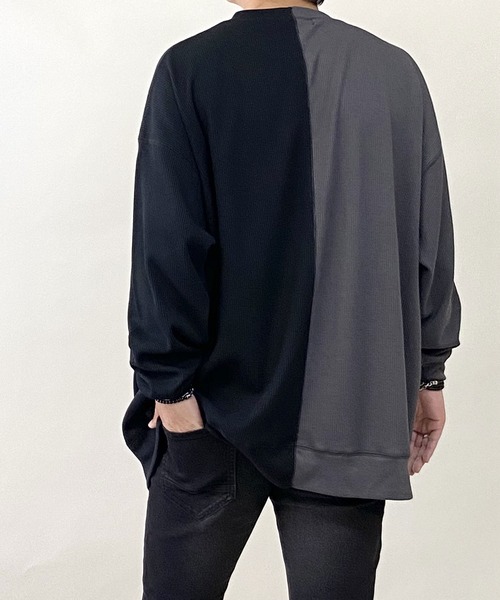 Beno(ビーノ)の「TCワッフル / バイカラー アシンメトリー リメイク ビッグシルエット Tシャツ(Tシャツ/カットソー・メンズ・ベージュ/カーキ/ブラック・L/M)」の19枚目の写真