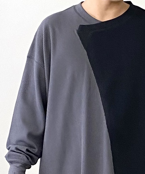 Beno(ビーノ)の「TCワッフル / バイカラー アシンメトリー リメイク ビッグシルエット Tシャツ(Tシャツ/カットソー・メンズ・ベージュ/カーキ/ブラック・L/M)」の20枚目の写真