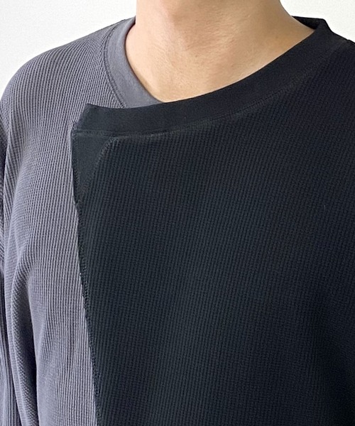 Beno(ビーノ)の「TCワッフル / バイカラー アシンメトリー リメイク ビッグシルエット Tシャツ(Tシャツ/カットソー・メンズ・ベージュ/カーキ/ブラック・L/M)」の21枚目の写真