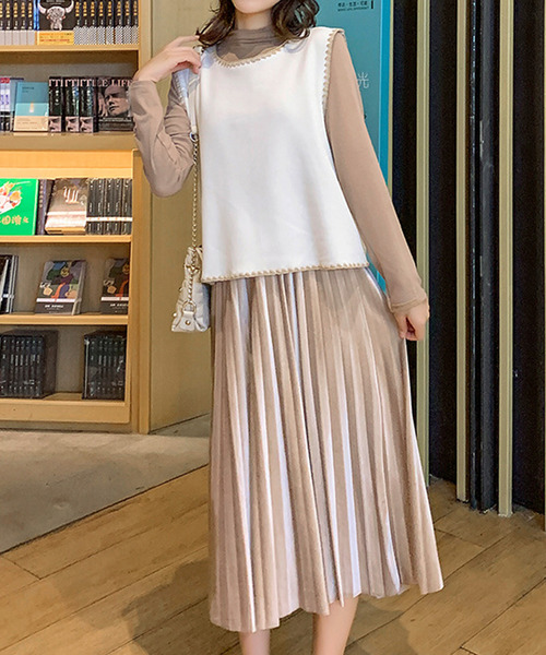 セール レイヤードニットプリーツワンピース ワンピース Junoah ジュノア のファッション通販 Zozotown