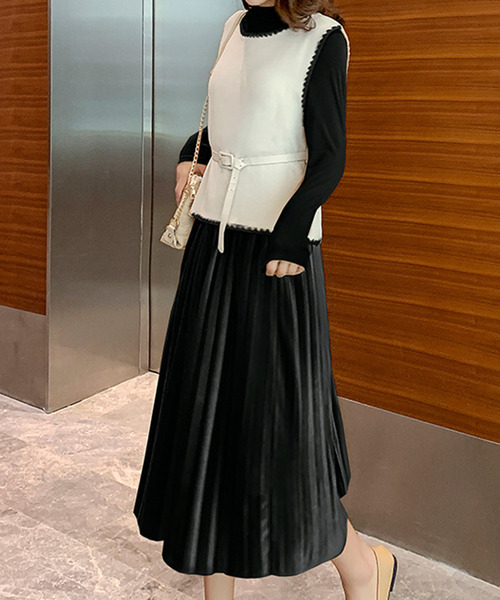 100 本物 特価 レイヤードニットプリーツワンピース 人気no 1