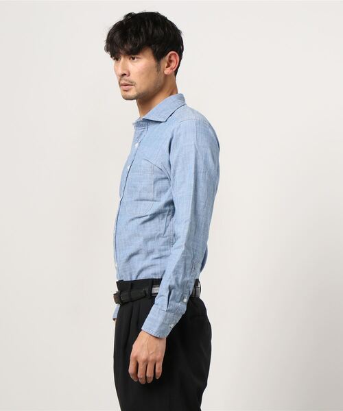 SUIT SELECT(スーツセレクト)の「【CLASSICO TAPERED】【長袖】ワイドカラ―シャツ/シャンブレー(ビジネスシャツ・メンズ・インディゴブルー・首回り39cm-裄丈84cm/首回り39cm-裄丈80cm/首回り37cm-裄丈80cm/首回り43cm-裄丈86cm/首回り41cm-裄丈82cm/首回り41cm-裄丈86cm)」の3枚目の写真