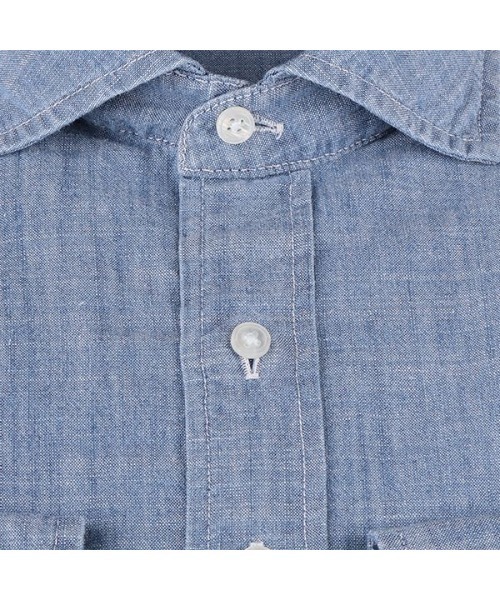SUIT SELECT(スーツセレクト)の「【CLASSICO TAPERED】【長袖】ワイドカラ―シャツ/シャンブレー(ビジネスシャツ・メンズ・インディゴブルー・首回り39cm-裄丈84cm/首回り39cm-裄丈80cm/首回り37cm-裄丈80cm/首回り43cm-裄丈86cm/首回り41cm-裄丈82cm/首回り41cm-裄丈86cm)」の5枚目の写真