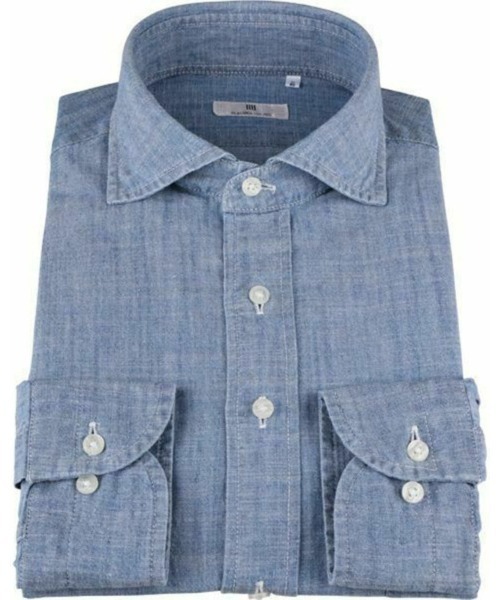 SUIT SELECT(スーツセレクト)の「【CLASSICO TAPERED】【長袖】ワイドカラ―シャツ/シャンブレー(ビジネスシャツ・メンズ・インディゴブルー・首回り39cm-裄丈84cm/首回り39cm-裄丈80cm/首回り37cm-裄丈80cm/首回り43cm-裄丈86cm/首回り41cm-裄丈82cm/首回り41cm-裄丈86cm)」の10枚目の写真