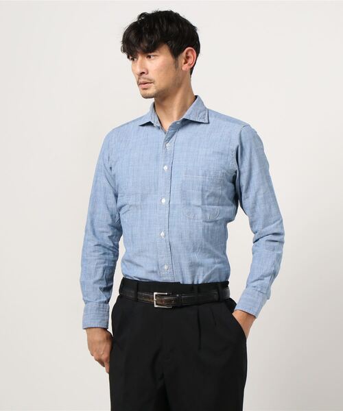 SUIT SELECT(スーツセレクト)の「【CLASSICO TAPERED】【長袖】ワイドカラ―シャツ/シャンブレー(ビジネスシャツ・メンズ・インディゴブルー・首回り39cm-裄丈84cm/首回り39cm-裄丈80cm/首回り37cm-裄丈80cm/首回り43cm-裄丈86cm/首回り41cm-裄丈82cm/首回り41cm-裄丈86cm)」の12枚目の写真