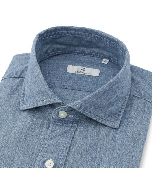 SUIT SELECT(スーツセレクト)の「【CLASSICO TAPERED】【長袖】ワイドカラ―シャツ/シャンブレー(ビジネスシャツ・メンズ・インディゴブルー・首回り39cm-裄丈84cm/首回り39cm-裄丈80cm/首回り37cm-裄丈80cm/首回り43cm-裄丈86cm/首回り41cm-裄丈82cm/首回り41cm-裄丈86cm)」の9枚目の写真