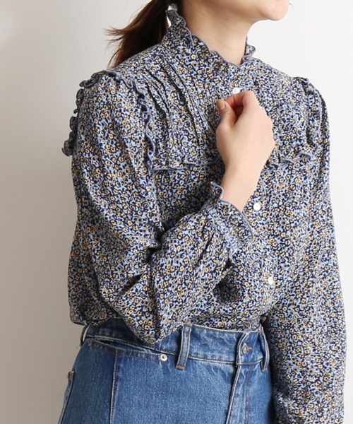 プリムラフラワープリントピンタックブラウス【手洗い可能】◇（シャツ