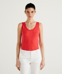 ラウンドネックリネンタンクトップ