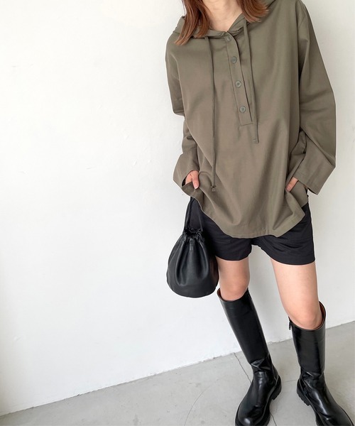 CANAL JEAN(キャナルジーン)の「via j(ヴィアジェイ) コットンパーカープルオーバー(パーカー・レディース・ホワイト/ネイビー/ベージュ/カーキ/ブラック・ONE SIZE)」の4枚目の写真