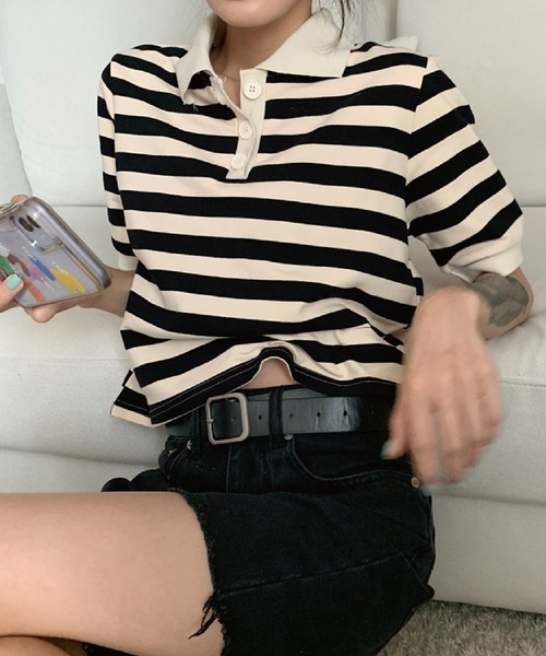 meJane(ミージェーン)の「バックオープンボーダーニット【ZOZOTOWN限定】(ニット/セーター・レディース・ブラック/レッド・FREE)」の8枚目の写真