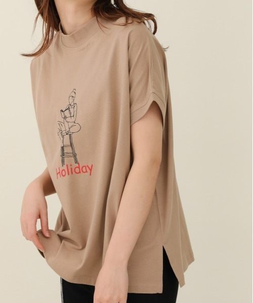 sakishimatokyo（サキシマトーキョー）の「プリントモックネックTシャツ（Tシャツ/カットソー・レディース・ライトブルー/ブラック/カーキ/アイボリー/ブルーグリーン/ライトベージュ/ベージュ/チャコールグレー・FREE）」の5枚目の写真