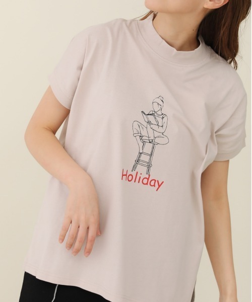 sakishimatokyo（サキシマトーキョー）の「プリントモックネックTシャツ（Tシャツ/カットソー・レディース・ライトブルー/ブラック/カーキ/アイボリー/ブルーグリーン/ライトベージュ/ベージュ/チャコールグレー・FREE）」の6枚目の写真