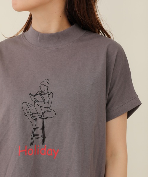 sakishimatokyo（サキシマトーキョー）の「プリントモックネックTシャツ（Tシャツ/カットソー・レディース・ライトブルー/ブラック/カーキ/アイボリー/ブルーグリーン/ライトベージュ/ベージュ/チャコールグレー・FREE）」の4枚目の写真