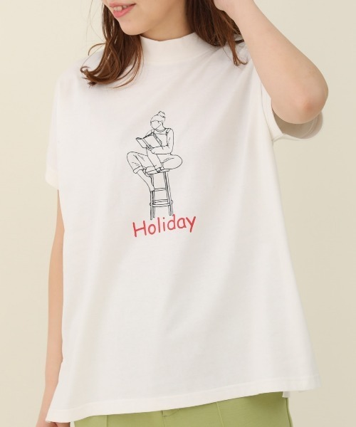 sakishimatokyo（サキシマトーキョー）の「プリントモックネックTシャツ（Tシャツ/カットソー・レディース・ライトブルー/ブラック/カーキ/アイボリー/ブルーグリーン/ライトベージュ/ベージュ/チャコールグレー・FREE）」の2枚目の写真