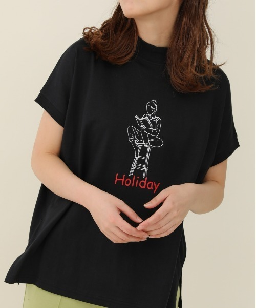 sakishimatokyo（サキシマトーキョー）の「プリントモックネックTシャツ（Tシャツ/カットソー・レディース・ライトブルー/ブラック/カーキ/アイボリー/ブルーグリーン/ライトベージュ/ベージュ/チャコールグレー・FREE）」の19枚目の写真