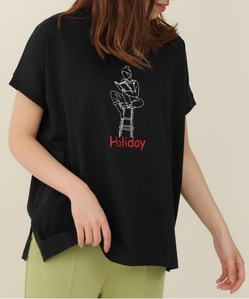sakishimatokyo（サキシマトーキョー）の「プリントモックネックTシャツ（Tシャツ/カットソー・レディース・ライトブルー/ブラック/カーキ/アイボリー/ブルーグリーン/ライトベージュ/ベージュ/チャコールグレー・FREE）」の20枚目の写真