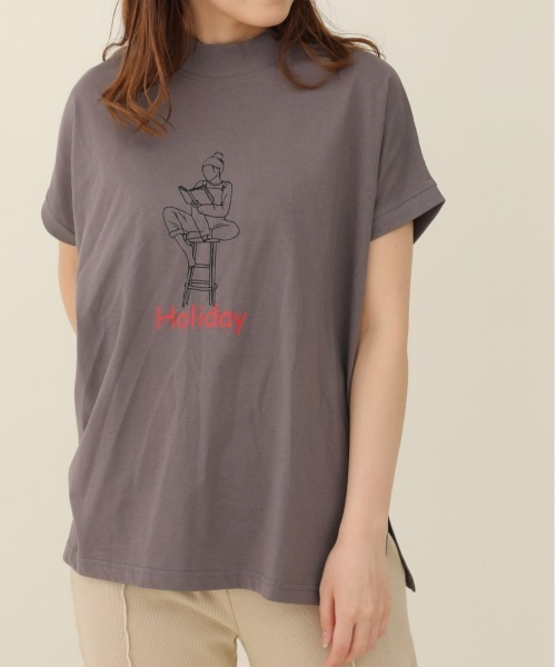 sakishimatokyo（サキシマトーキョー）の「プリントモックネックTシャツ（Tシャツ/カットソー・レディース・ライトブルー/ブラック/カーキ/アイボリー/ブルーグリーン/ライトベージュ/ベージュ/チャコールグレー・FREE）」の22枚目の写真